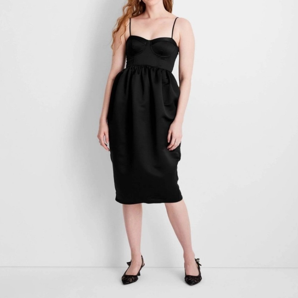 Dark Coquette Black Corset Bustier Satin Midi Dress XSmall Formal Goth Vamp Prom